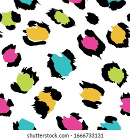 Neon leopard pattern design. Drawing seamless pattern. Lettering poster,wallpaper, wrapping paper, t-shirt and textile graphic design. Vector