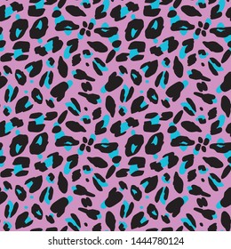 Neon leopard seamless pattern in 80s-90s style. Animslistic pattern with dots in neon colors.