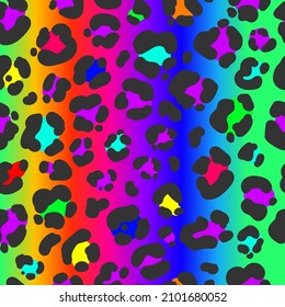 Neon Leopard Seamless Pattern. Bright Colored Spotted Background. Vector Rainbow Animal Print.