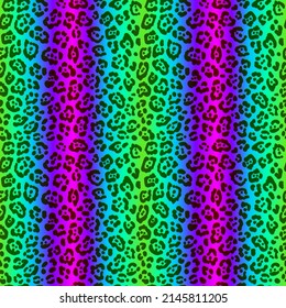 Neon leopard seamless pattern. Bright colored spotted background. Vector rainbow animal print.