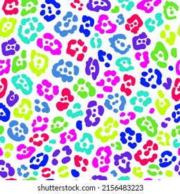 Neon leopard seamless pattern. Bright colored spotted background. Vector rainbow animal print.