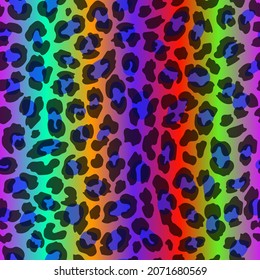 Neon leopard seamless pattern. Rainbow-colored spotted background. Vector animal print