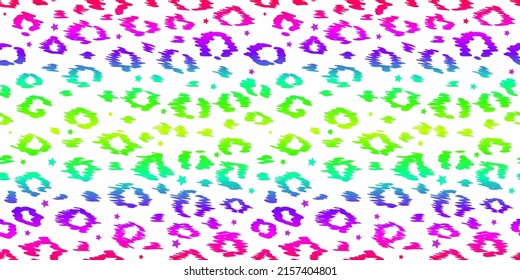 Neon leopard seamless pattern. Rainbow-colored spotted background. Vector animal print.