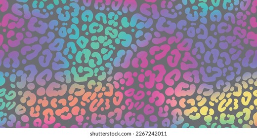 Neon leopard seamless pattern. Rainbow-colored spotted background. Vector animal print. Wallpaper.