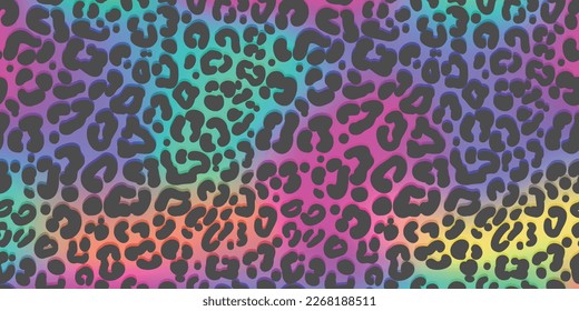 Neon leopard seamless pattern. Rainbow-colored spotted background. Vector animal print. Wallpaper.