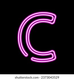 Neon letter C on dark background, vector illustration