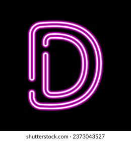 Neon letter D on dark background, vector illustration