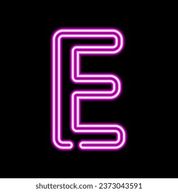 Neon letter E on dark background, vector illustration