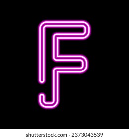 Neon letter F on dark background, vector illustration