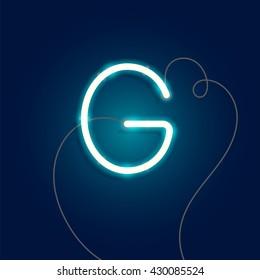 Neon letter G vector illustration. Glowing neon font with wire.