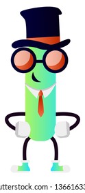 Neonbuchstabe I mit Hut und Sonnenbrille, Vektorgrafik auf weißem Hintergrund