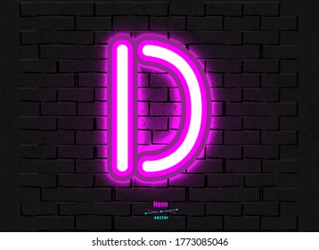 Neon letter on a brick vector backround. Contains mesh
