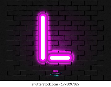 Neon letter on a brick vector backround. Contains mesh