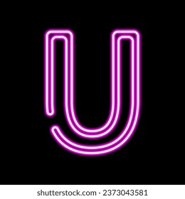 Neon letter U on dark background, vector illustration