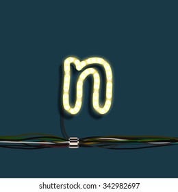 Neon letter with wires, vector