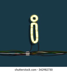 Neon letter with wires, vector