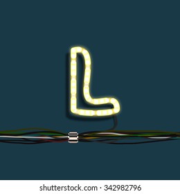Neon letter with wires, vector