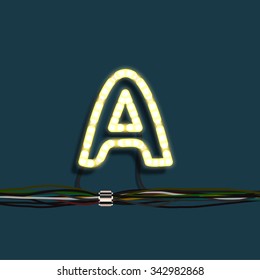 Neon letter with wires, vector