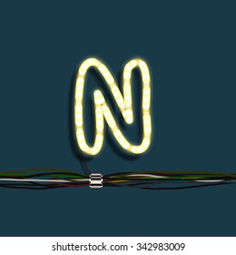 Neon letter with wires, vector