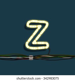 Neon letter with wires, vector