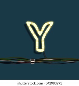 Neon letter with wires, vector