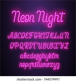 Neon Lettering Font. Vector Illustration.