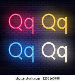 Neon letters, font on dark blue background. Vector illustration of eps 10.