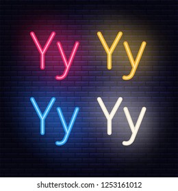 Neon letters, font on dark blue background. Vector illustration of eps 10.