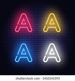 Neon letters, font on dark blue background. Vector illustration of eps 10.