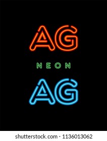 Neon letters A G logo. Red and Blue light glowing neon icon vector illustration.
