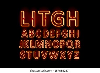 Neon letters. Graphic template. Vector background