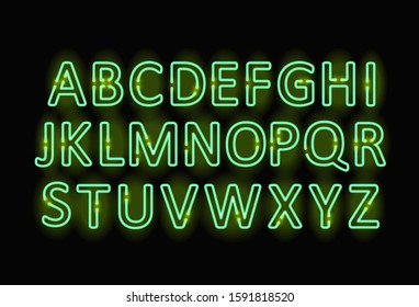 Neon letters. Graphic template. Vector background