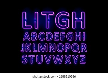 Neon letters. Graphic template. Vector background