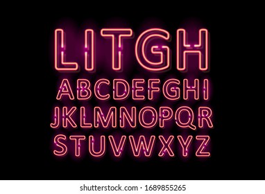 Neon letters. Graphic template. Vector background