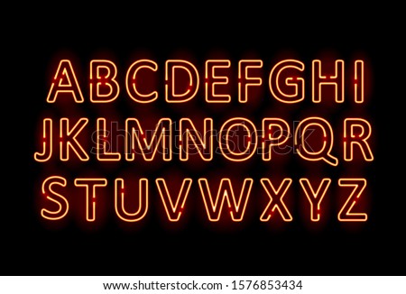 Neon letters. Graphic template. Vector background
