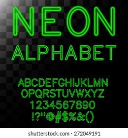 Neon Letters Green. Vector Illustration.