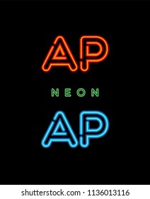 Neon letters A P logo. Red and Blue light glowing neon icon vector illustration.

