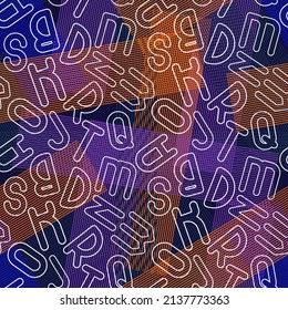 Neon letters pattern. Seamless background for fabrics, textiles, packaging and wallpaper. Vector illustration.