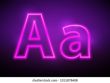 Neon letters with pink backlight. Glowing letter A. Pink neon. Uppercase and lowercase letters Aa. Nightlife advertising. The letter of the alphabet in the style of neon.