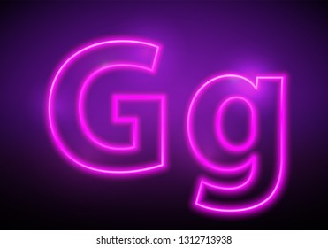 Neon letters with pink backlight. Glowing letter G. Pink neon. Uppercase and lowercase letters Gg. Nightlife advertising. The letter of the alphabet in the style of neon.