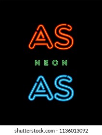 Neon letters A S logo. Red and Blue light glowing neon icon vector illustration.
