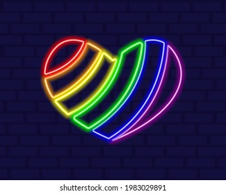 Neon LGBT rainbow heart element. Happy gay pride month. Glowing LGBT community. Vector illustration