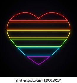 Neon LGBT rainbow heart sign. Bright gay pride symbol. Glowing LGBT community