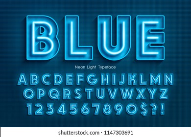 Neon light 3d alphabet, extra glowing font. Exclusive swatch color control. - Shutterstock ID 1147303691