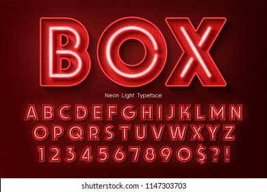Neon light 3d alphabet, extra glowing font. Exclusive swatch color control. - Shutterstock ID 1147303703