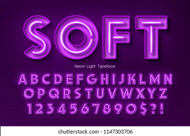 Neon light 3d alphabet, extra glowing font. Exclusive swatch color control.