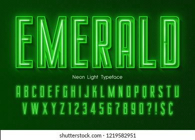 Neon light 3d alphabet, extra glowing font. Exclusive swatch color control.