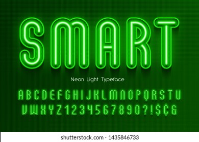 Neon light 3d alphabet, extra glowing font. Exclusive swatch color control.