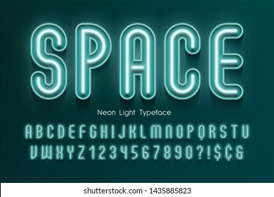 Neon light 3d alphabet, extra glowing font. Exclusive swatch color control.