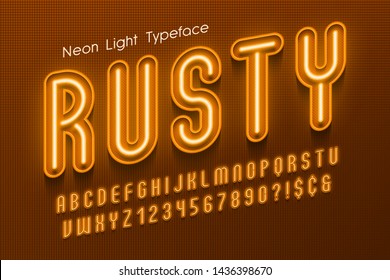 Neon light 3d alphabet, extra glowing font. Exclusive swatch color control.